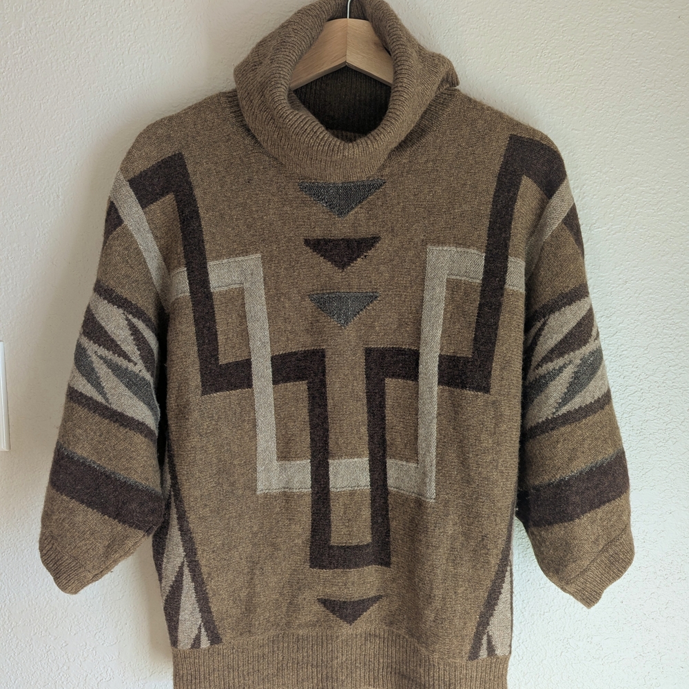 Ralph Lauren Brown Southwestern Doleman Cowl Neck Sweater, Lamb's wool, Small